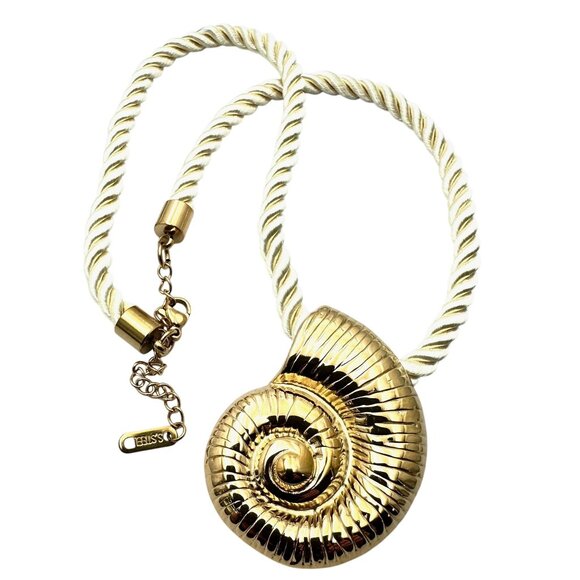 18K Gold Plated Sea Shell Pendant Necklace Off White Silk Cord Beach Vacay New - Picture 4 of 7